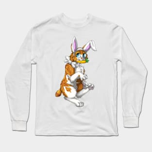 Bobtail BunnyCat: Ginger Bicolor Tabby (White) Long Sleeve T-Shirt